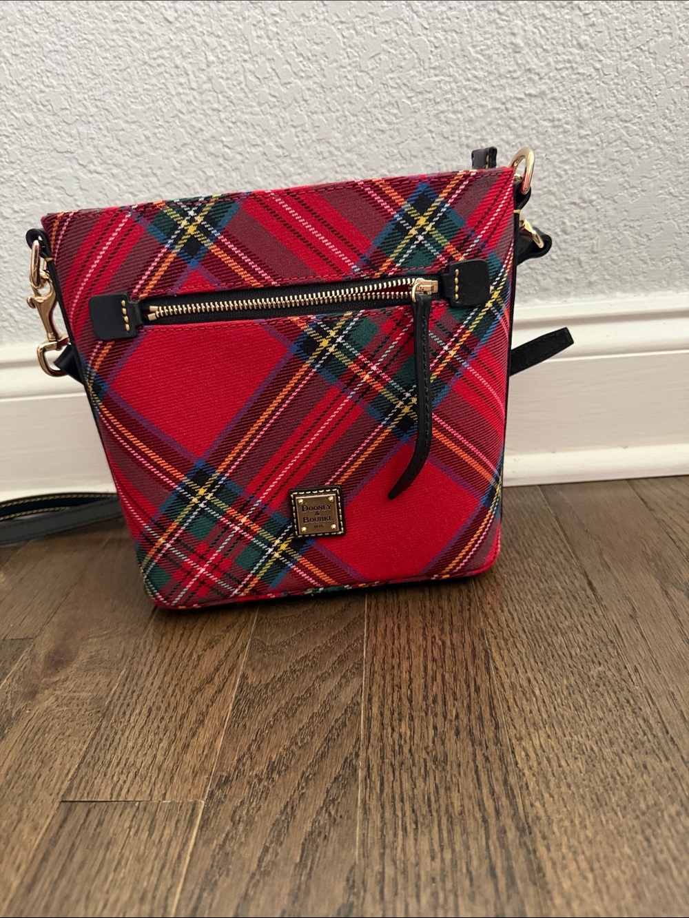 Dooney & Bourke Red Plaid Crossbody with Black Strap - Picture 2 of 7